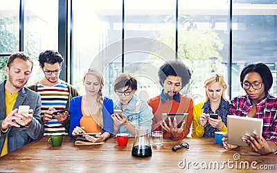 Multiethnic Group of People Socail Networking at Cafe Stock Photo