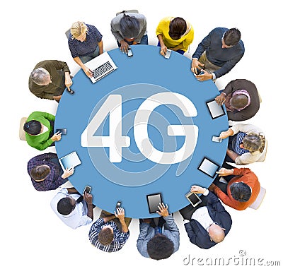 Multiethnic Group of People Socail Networking with 4G Stock Photo