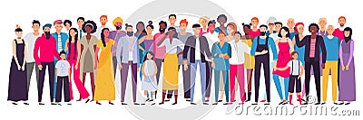 Multiethnic group of people. Society, multicultural community portrait and citizens. Young, adult and elder people Vector Illustration