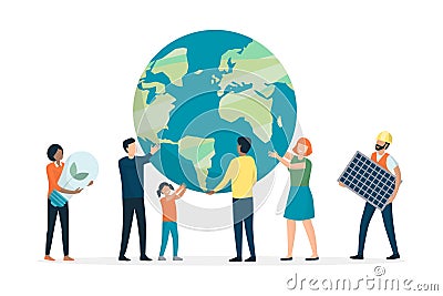 Multiethnic group of people supporting earth and environment Vector Illustration