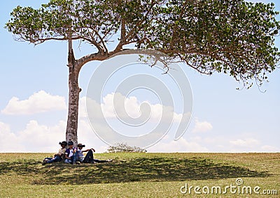 Multiethnic Group Of Teenagers Playing Virtual Reality In Park Stock Photo