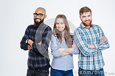Multiethnic group of three confident smiling students Stock Photo