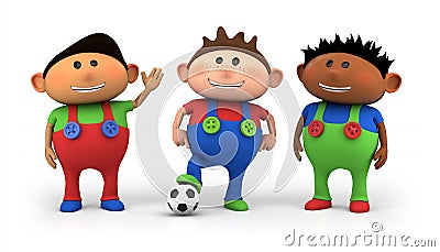 Multiethnic kids soccer team Cartoon Illustration