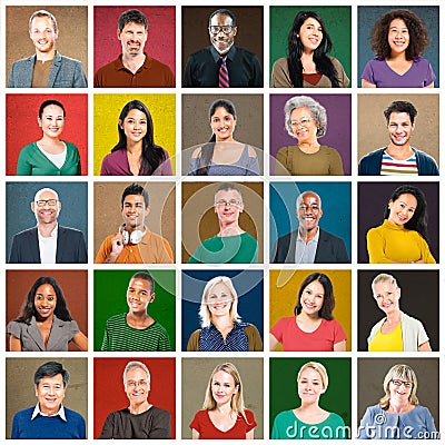 Multiethnic People Colorful Smiling Portrait Concept Stock Photo