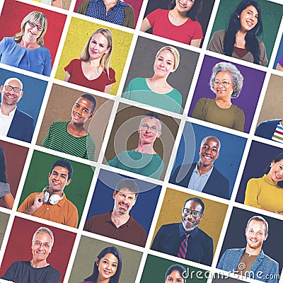 Multiethnic People Colorful Smiling Portrait Concept Stock Photo