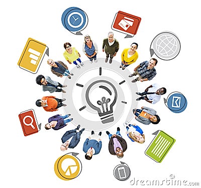 Multiethnic People Forming Circle and Innovation Concept Stock Photo