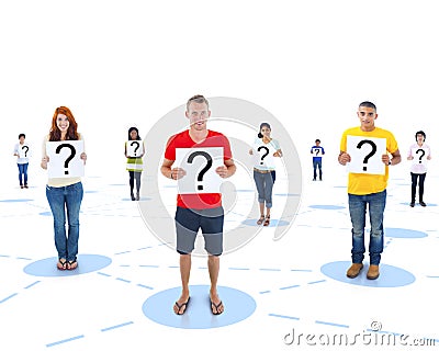 Multiethnic People Holding a Question Mark Stock Photo