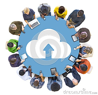 Multiethnic People Social Networking with Cloud Concepts Stock Photo