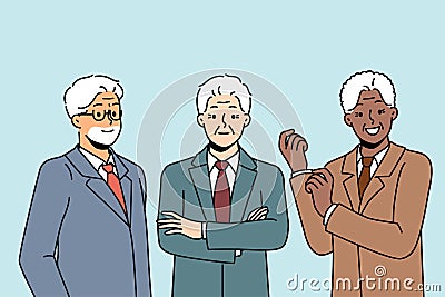 Multiethnic senior businesspeople in formal wear smiling and looking confidently at screen Vector Illustration