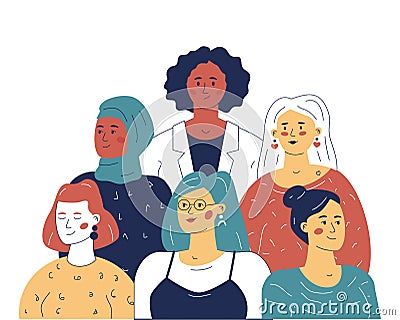 Multiethnic team of women leaders, the concept of equality in business. Vector Illustration