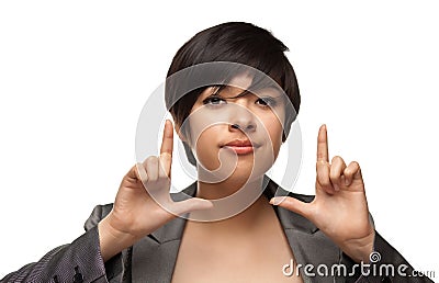 Multiethnic Young Adult Woman Framing Face Stock Photo