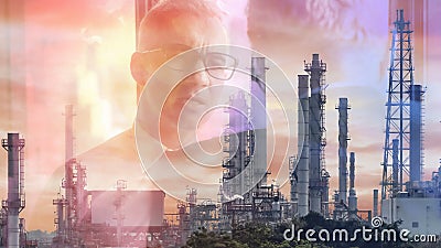 Businessman and petrochemical plant and industrial pollution Stock Photo