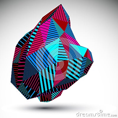 Multifaceted asymmetric contrast figure with parallel lines. Striped colorful misshapen abstract vector object constructed from g Vector Illustration