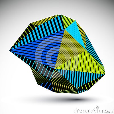 Multifaceted asymmetric contrast figure with parallel lines. Striped colorful misshapen abstract vector object constructed from g Vector Illustration