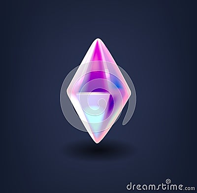 Multifaceted, Symmetrical Polyhedron Resembling A Diamond Or Crystal Holographic Geometric Shape, With Sharp Edges Vector Illustration