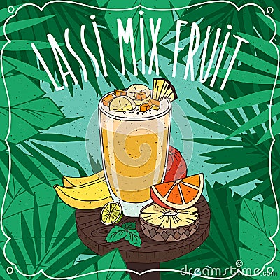 Multifruit Indian drink Lassi with mix fruit juice Vector Illustration