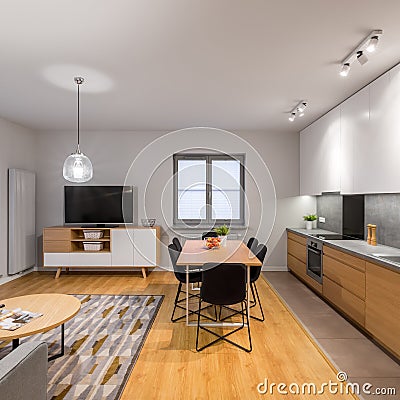 Small but multifunctional loft apartment Stock Photo