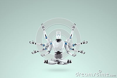 Multifunctional multitasking modern robot. Excellence of artificial intelligence, neural network. 3D illustration, 3D rendering, Cartoon Illustration