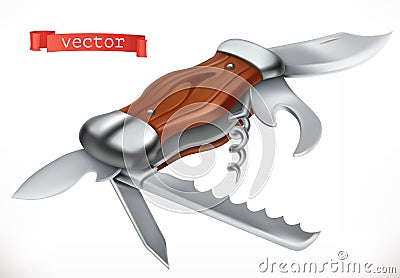 Multifunctional pocketknife. 3d vector icon Vector Illustration