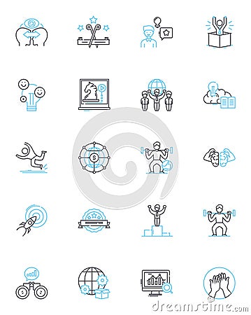 Multilateral dealings linear icons set. Diplomacy, Cooperation, Collaboration, Negotiation, Interdependence, Alliances Vector Illustration