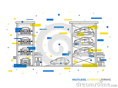 Multilevel parking terminal, slot, transportation linear vector illustration Vector Illustration