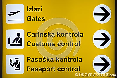 Multilingual Airport signs Stock Photo