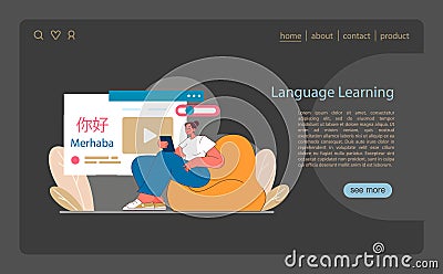 Multilingual Mastery concept. Engaging with diverse languages through digital platforms. Vector Illustration