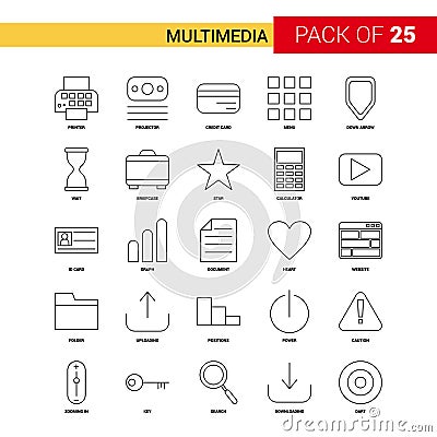 Multimedia Black Line Icon - 25 Business Outline Icon Set Vector Illustration