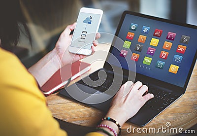 Multimedia Connection Digital Content Futuristic Concept Stock Photo