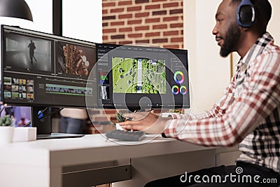 Multimedia editor using software to edit video Stock Photo