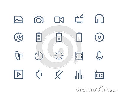 Multimedia icons. Line series Vector Illustration