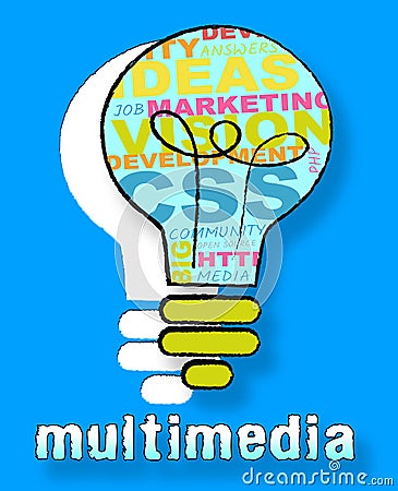 Multimedia Lightbulb Means Digital Technology For Movies 3d Illustration Stock Photo