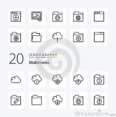 20 Multimedia Line icon Pack like restore folder lock reload image Vector Illustration