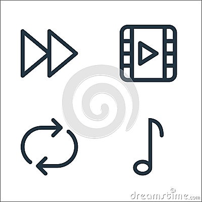 Multimedia line icons. linear set. quality vector line set such as music, rotate, video Vector Illustration