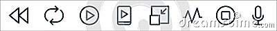 Multimedia line icons. linear set. quality vector line set such as record, stop, activity, minimize, play, play, rotate Vector Illustration