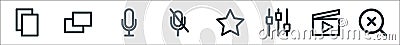 multimedia line icons. linear set. quality vector line set such as search, play, equalizer, star, mute, voice, copy Vector Illustration