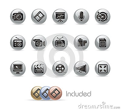 Multimedia // Metal Button Series Vector Illustration