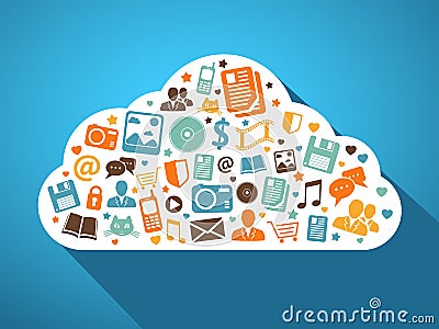 Multimedia and mobile apps in the cloud Vector Illustration