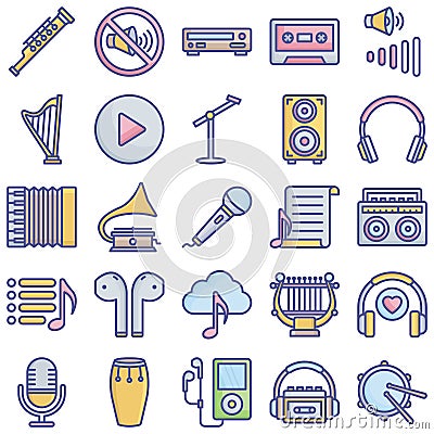 Multimedia and Music Line Style vector icons set every single icon can easily modify or edit Vector Illustration