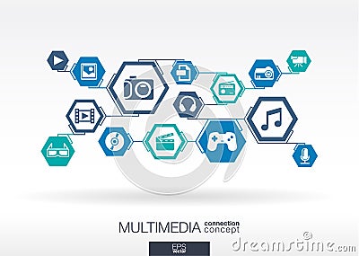 Multimedia network. Hexagon abstract background Vector Illustration