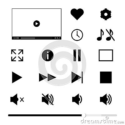 Multimedia player window and set of the navigation buttons. Vector Illustration