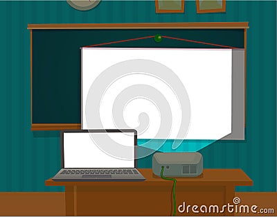 Multimedia projector presenting the classroom. Vector Illustration