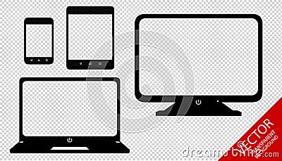 Multimedia Set Smartphone, Tablet, Laptop, Screen - Transparent Stock Photo