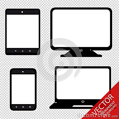 Multimedia Set Smartphone, Tablet, Laptop, Screen - Vector Illustration - Isolated On Transparent Background Stock Photo