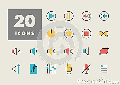 Multimedia user interface vector icons set Vector Illustration