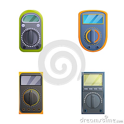 Multimeter icons set cartoon vector. Voltage, amperage, ohmmeter Vector Illustration