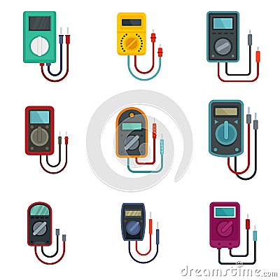 Multimeter icons set flat vector isolated Vector Illustration