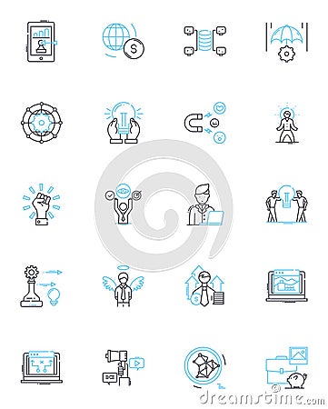 Multinational affairs linear icons set. Globalization, Diplomacy, Cooperation, Integration, Diversity, Strategy, Trade Vector Illustration