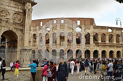 Multinational crowd of tourists in front of the Roman Colosseum, Rome, Italy October 7, 2018 Editorial Stock Photo