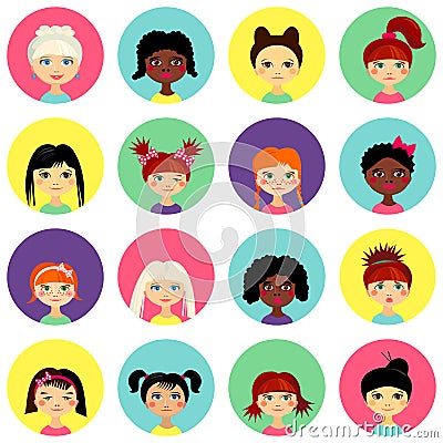 Multinational female face avatar profile heads Vector Illustration